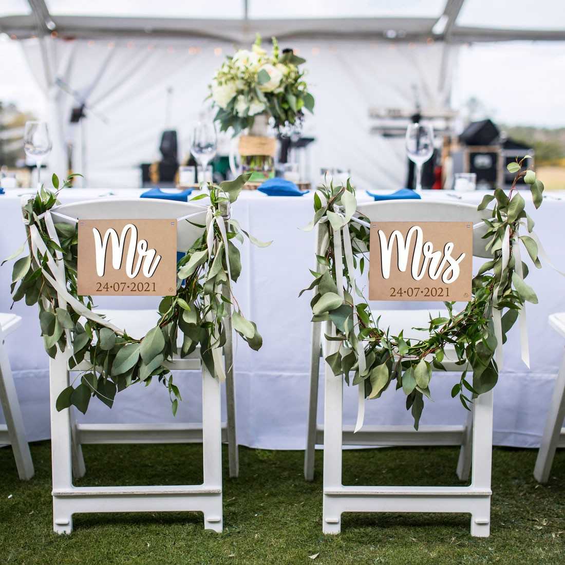 Carteles Mr &Mrs para silla de boda personalizados